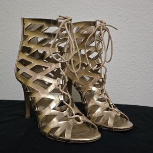 Gold Strappy Women's Heels